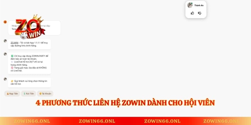4 phương thức liên hệ Zowin dành cho hội viên