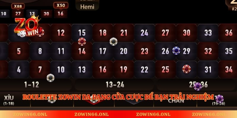 Roulette Zowin da dạng cửa cược để bạn trải nghiệm